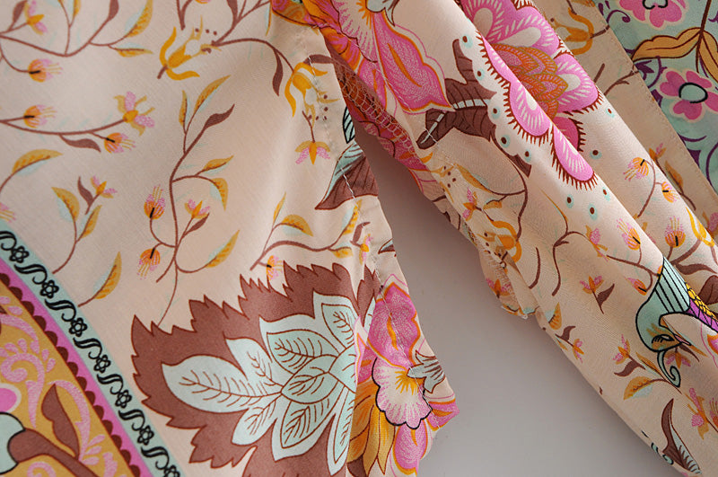 Boho Robe, Kimono Robe,  Beach Cover up, Sweet Vintage Pink Flower