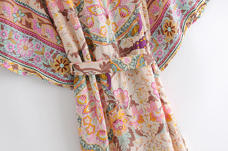 Boho Robe, Kimono Robe,  Beach Cover up, Sweet Vintage Pink Flower