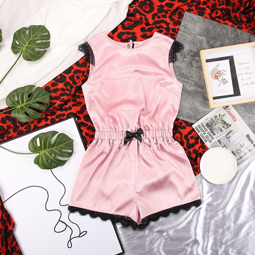 Boho Pajamas, Pajamas Sets for Women, PJ Satin Jeanne Black and Pink