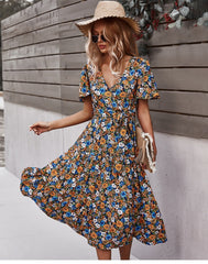 Boho Midi Dress, Sundress, Be a Wildflower in Navy Blue