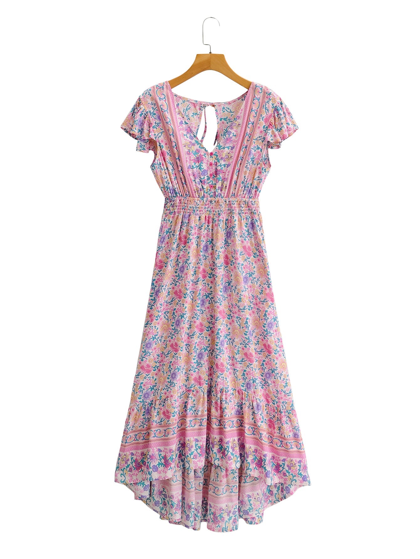 Boho Maxi Dress, Pink Wild Flower