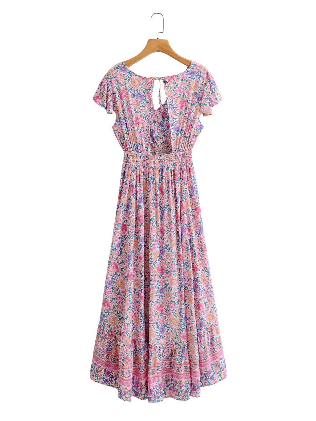 Boho Maxi Dress, Pink Wild Flower