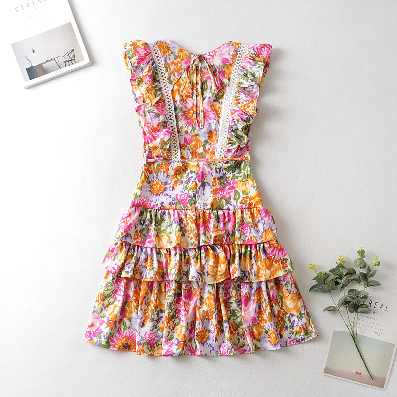 Boho Mini Dress Sundress, Pink Flower Bloom