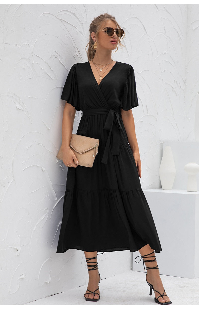 Boho Maxi Dress, Sundress, Kiara in Black