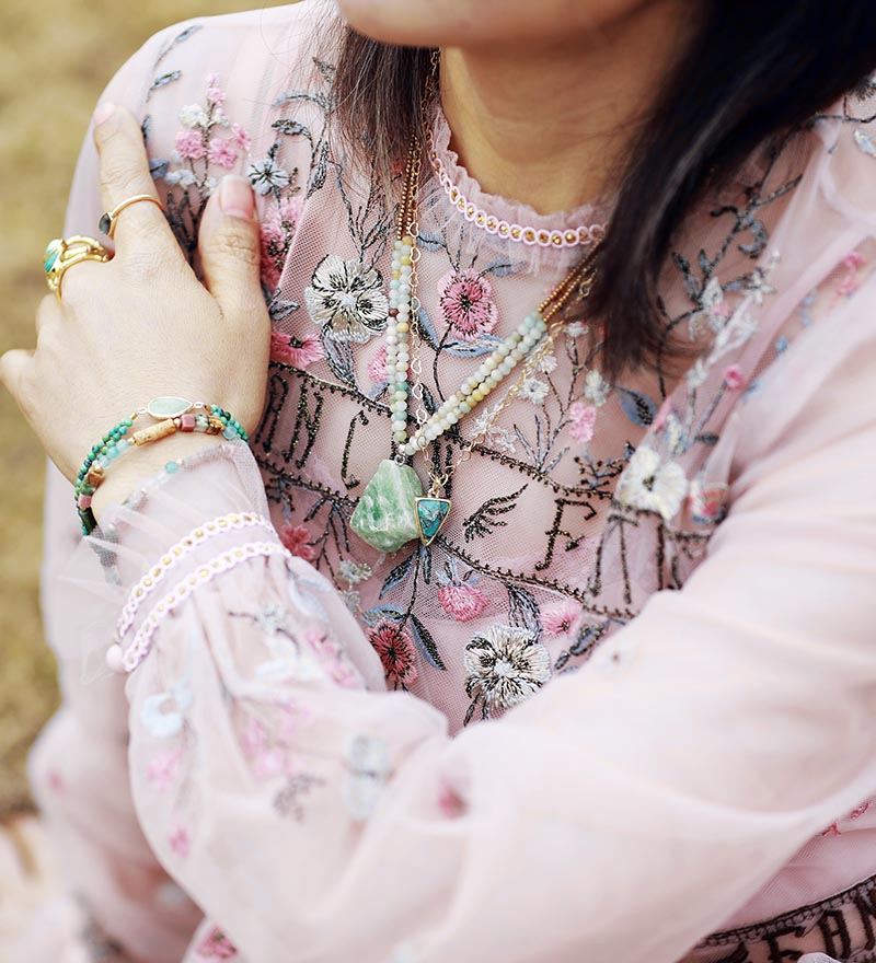 Boho Necklace, Bijou  Amazonite Beaded Choker