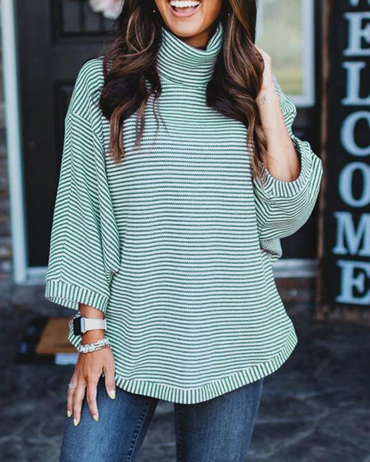 Fall Cowl Neck Striped Sweater