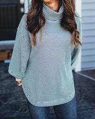 Fall Cowl Neck Striped Sweater