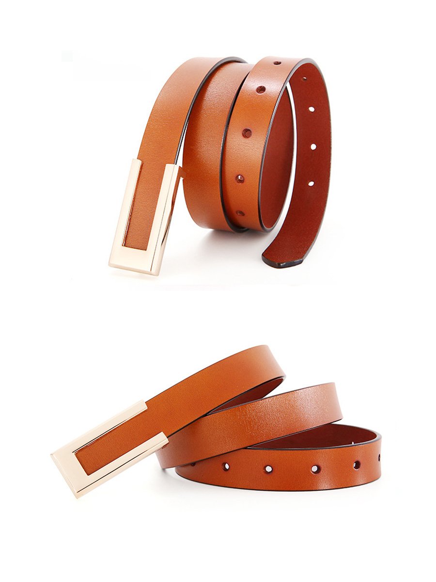 Simple C-shape Metal Buckle Decor Leather Belt