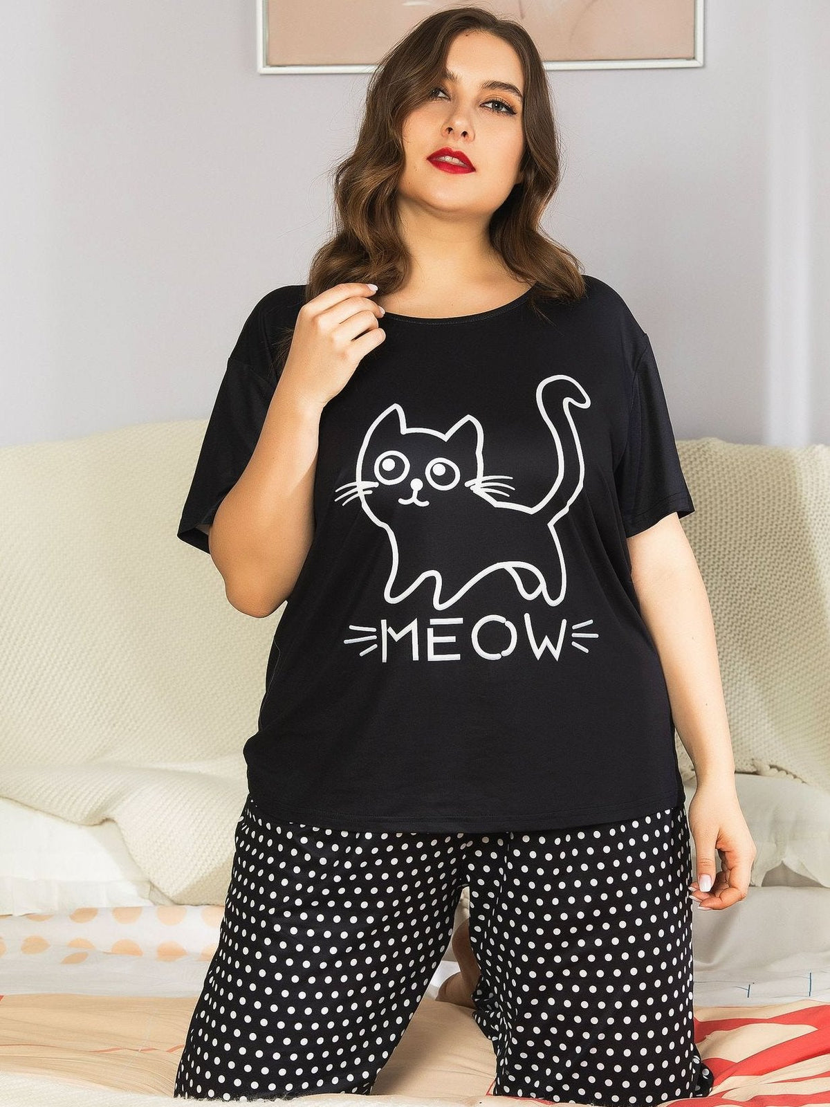 Over Size Cartoon & Letter Graphic Sleepwear Sets