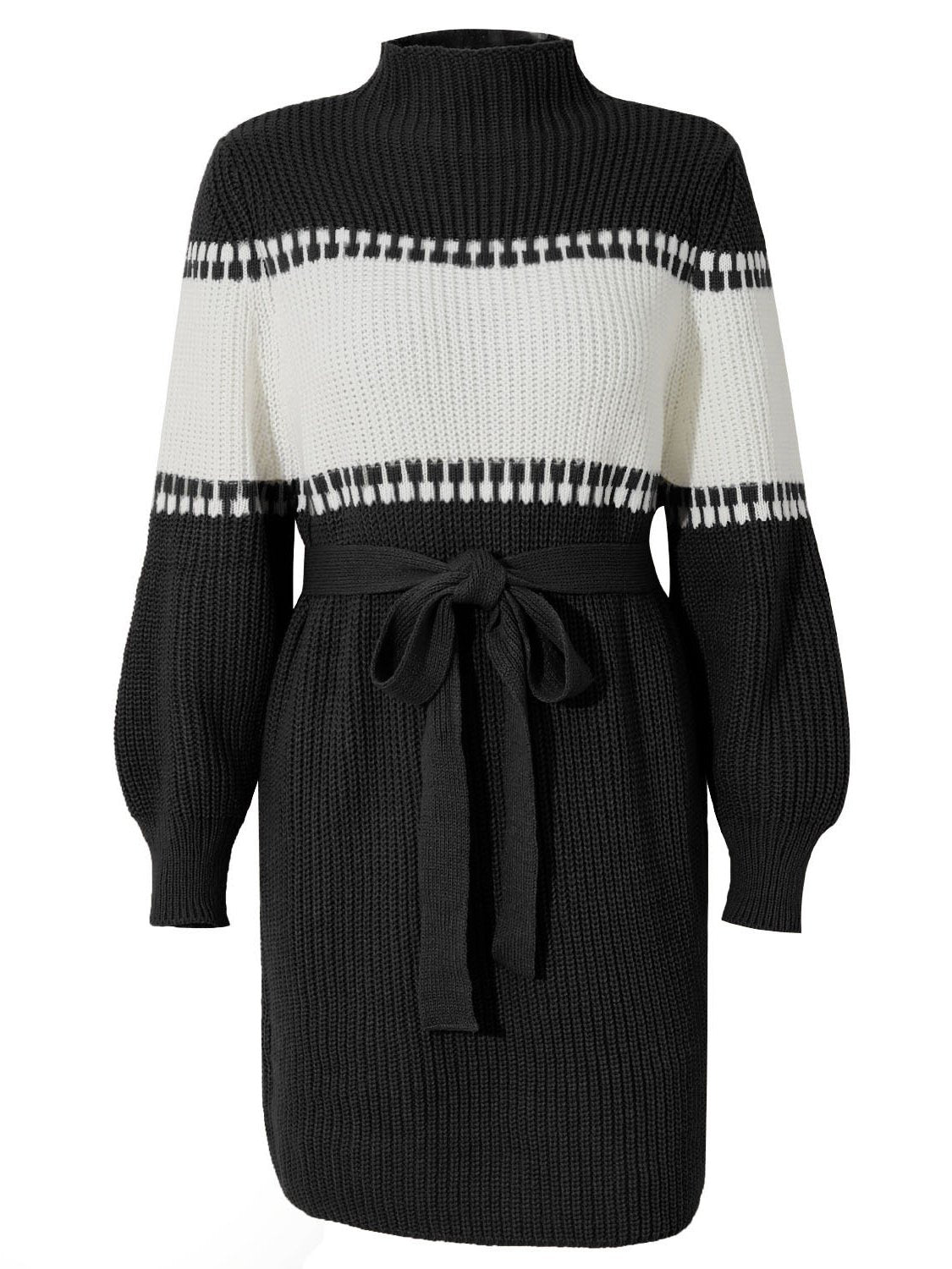 Puff Sleeve Color-block Knit Mini Dress