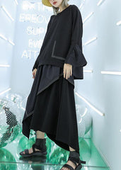Art asymmetric cotton tunic top Work Outfits black top fall