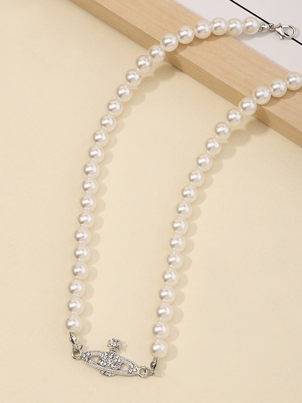 Planet Detail Faux Pearl Necklace