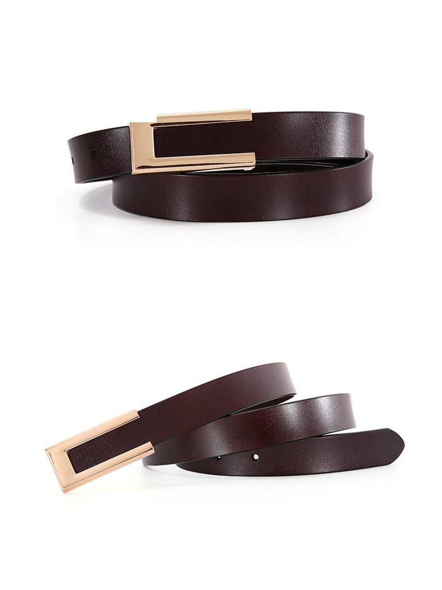 Simple C-shape Metal Buckle Decor Leather Belt