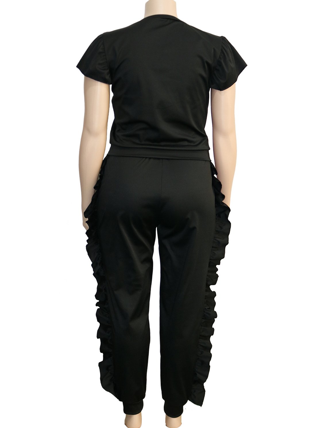Casual Ruffled Plus-size Top+Pantsuit
