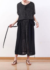 black dotted chiffon pullover tops with women patchwork pants two pieces