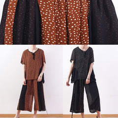 black dotted chiffon pullover tops with women patchwork pants two pieces