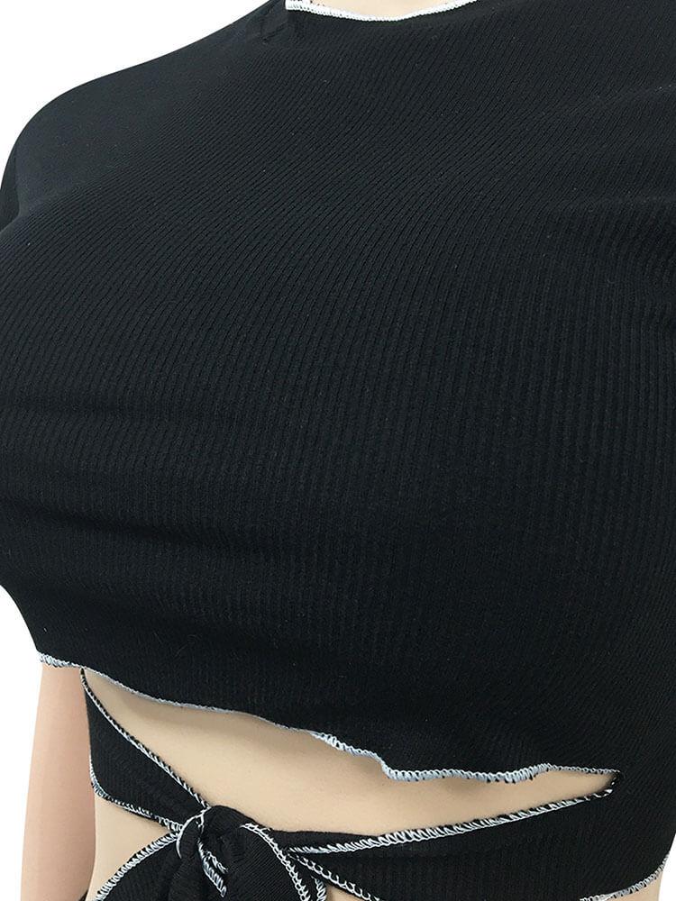 2 Piece Short Sleeve Crop Tops + Long Pants