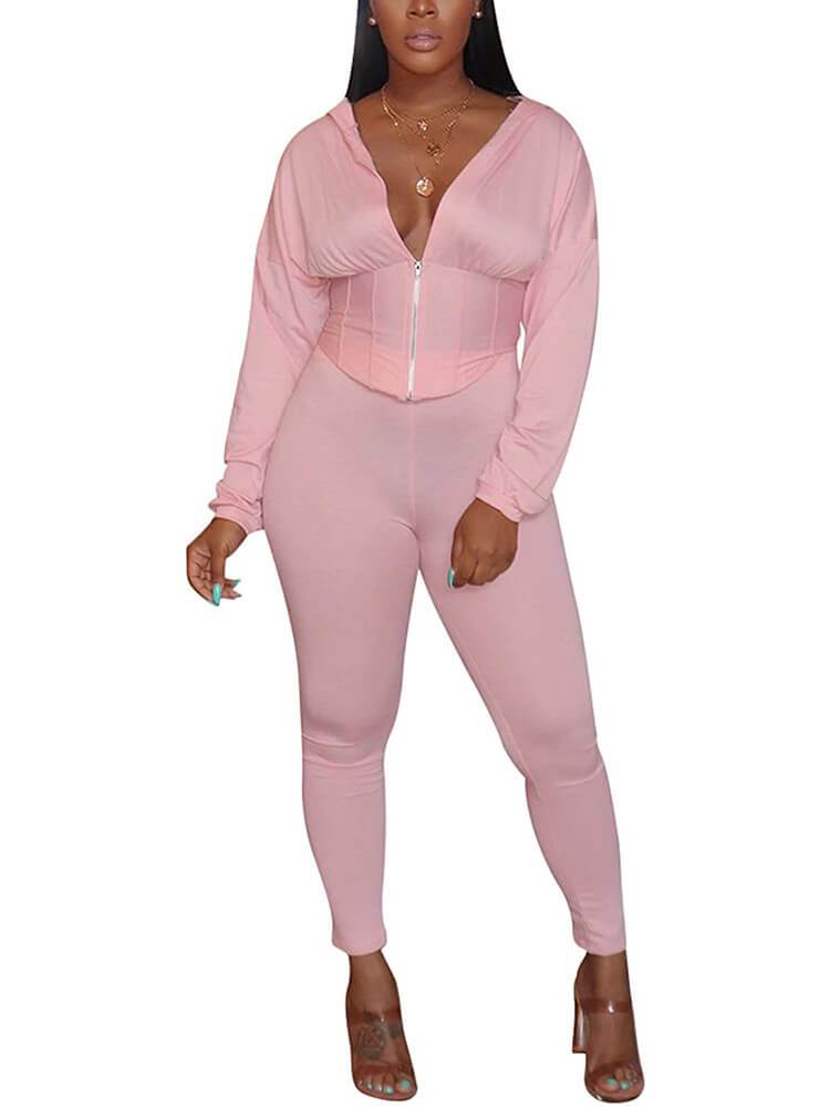 2 Piece Zip-Front Hoodie+Leggings Set Tracksuit