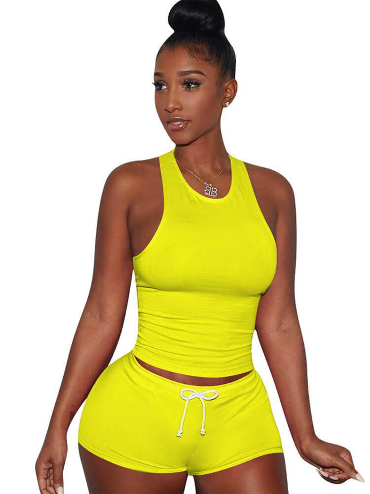 2 Piece Sleeveless Crop Top+Shorts Sets Tracksuits