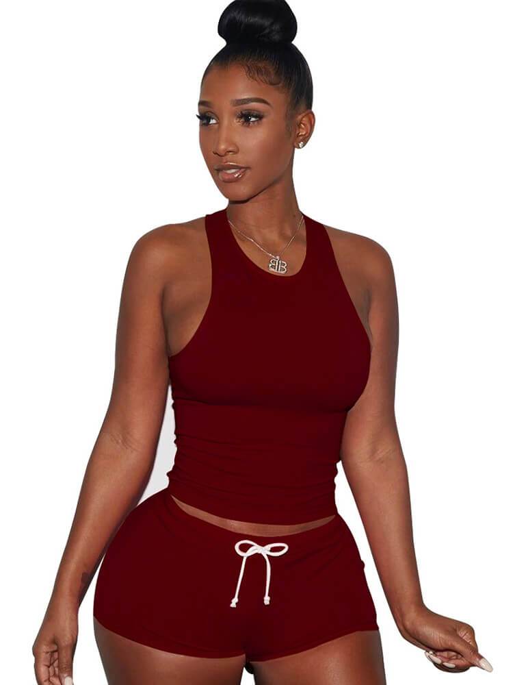 2 Piece Sleeveless Crop Top+Shorts Sets Tracksuits