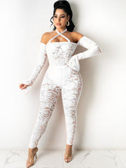 One Piece Lace Off Shoulder Long Sleeve Bodycon Jumpsuit