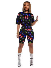 2 Piece Short Sleeve T-Shirts+Bodycon Shorts Sets