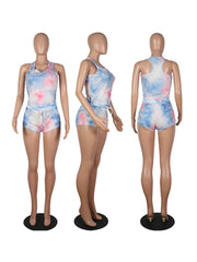 2 Piece Tie Dye Sleeveless Tank Tops+Shorts Sets Tracksuits