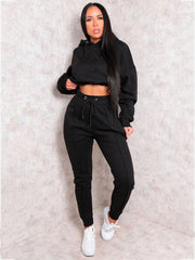 2 Piece Long Sleeve Hooded Crop Tops+Pants Sets