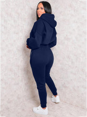 2 Piece Long Sleeve Hooded Crop Tops+Pants Sets