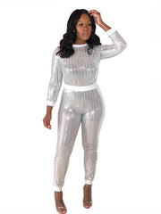 2 Piece Glitter Sequin Metallic Top+Pants Sets