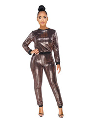 2 Piece Glitter Sequin Metallic Top+Pants Sets